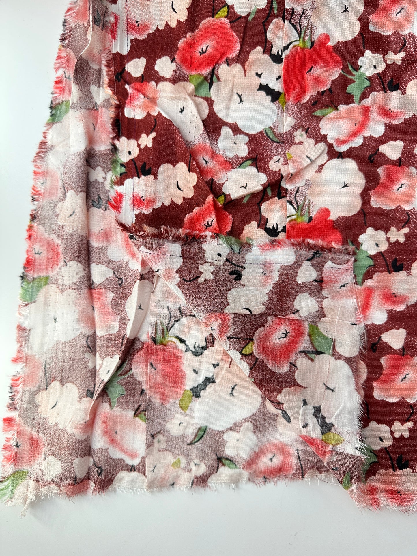 Rayon Challis, Watercolor Blooms, Burgundy