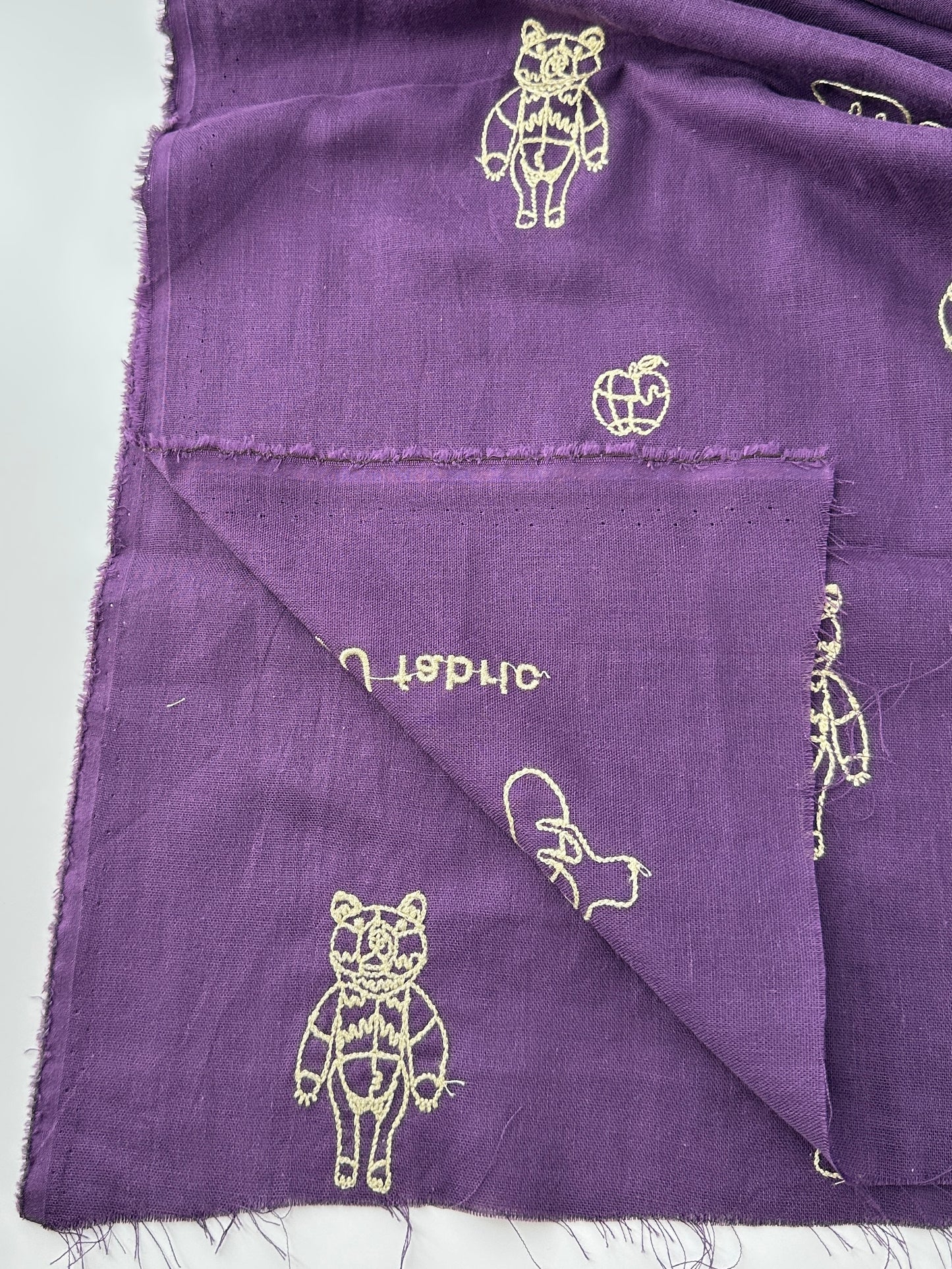 Japanese Cotton Double Gauze, HAyU Bear, Purple, 3.9 oz