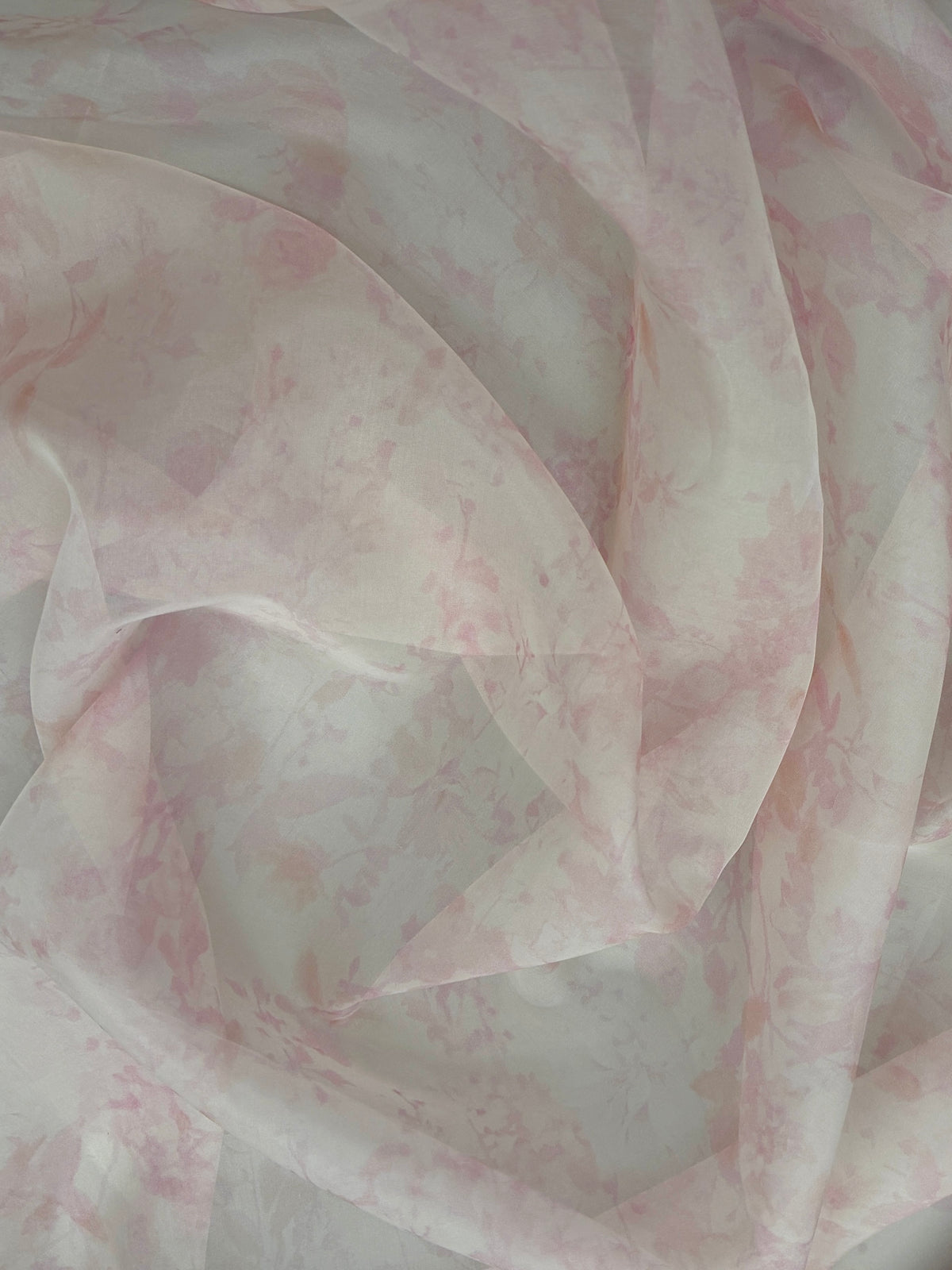 Silk Organza, Floral Print - Blush Pink