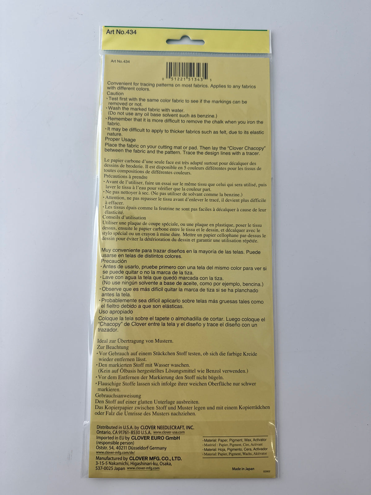 Clover Chacopy Carbon Tracing Paper, 5 colors