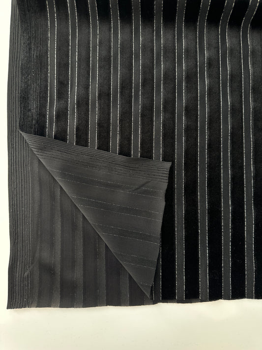 Polyester/Spandex Knit, Velvet Sheer Stripe, with Lurex, Black