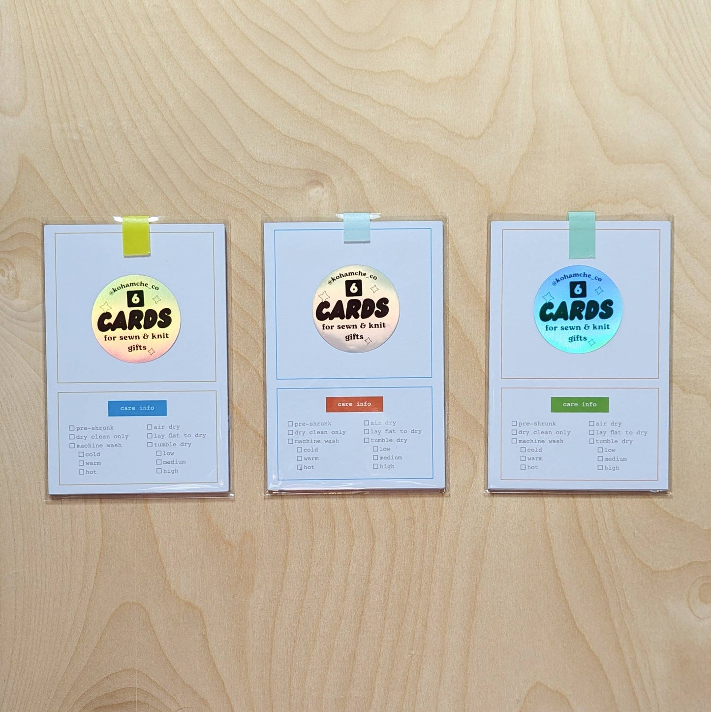Cards with Care Instructions for Sewn & Knit Gifts