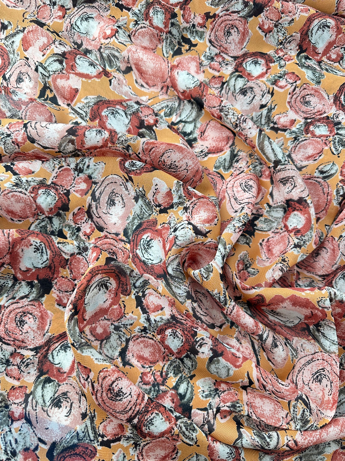 Rayon Chiffon Print, Floral, Peach