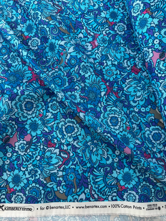 Cotton Sheeting, Elegant Kitties, Blue