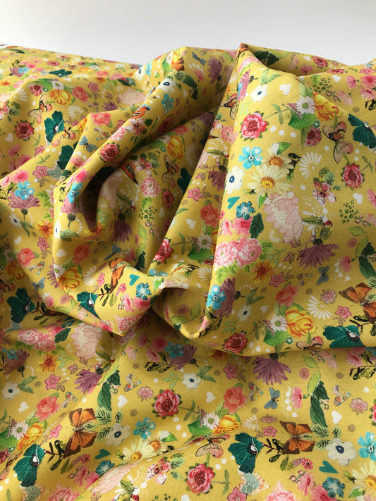 Cotton Sheeting, Sunshine Floral Citron