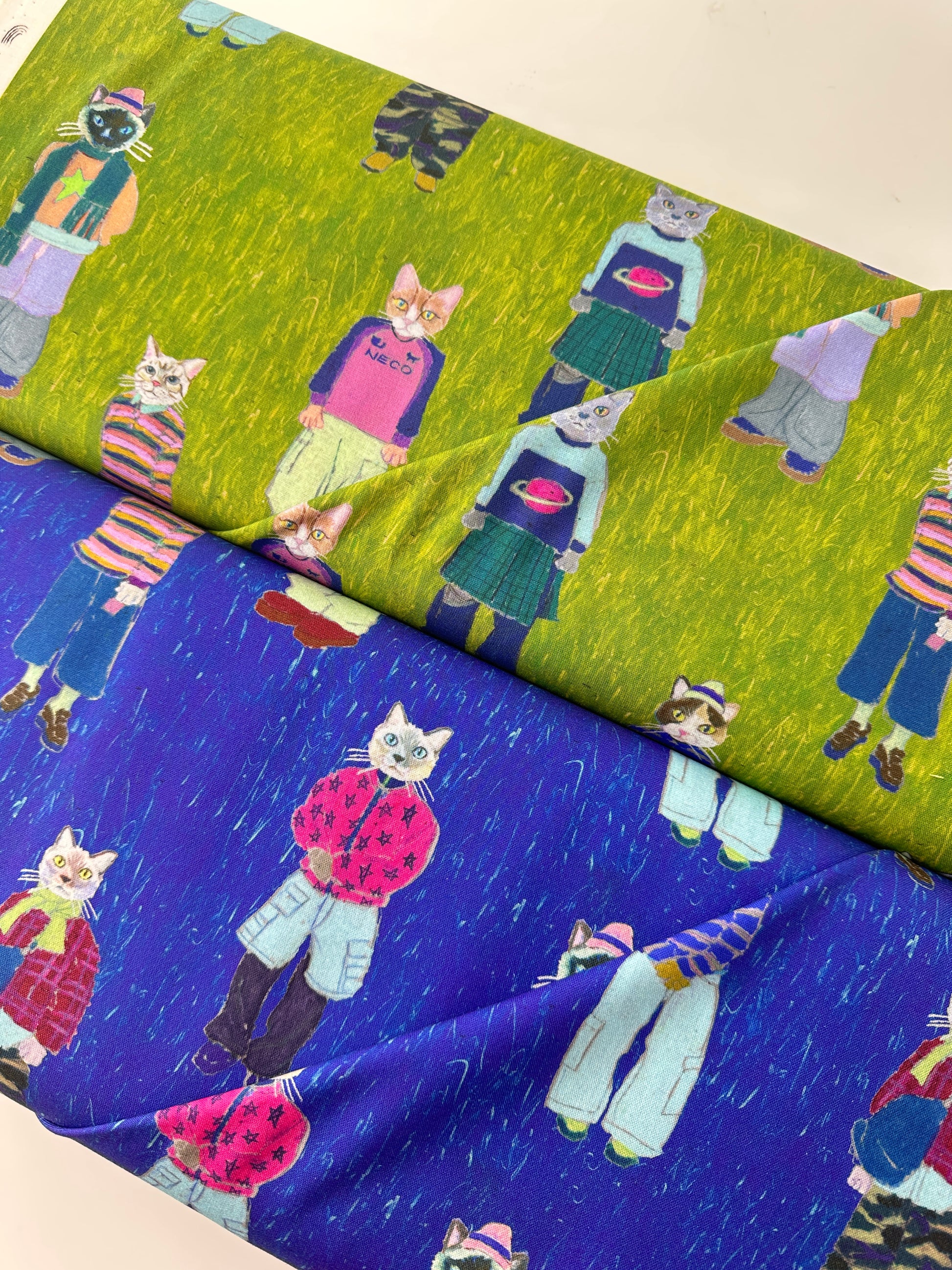 Japanese Cotton, Sheeting, Cats in Cargos – Violet