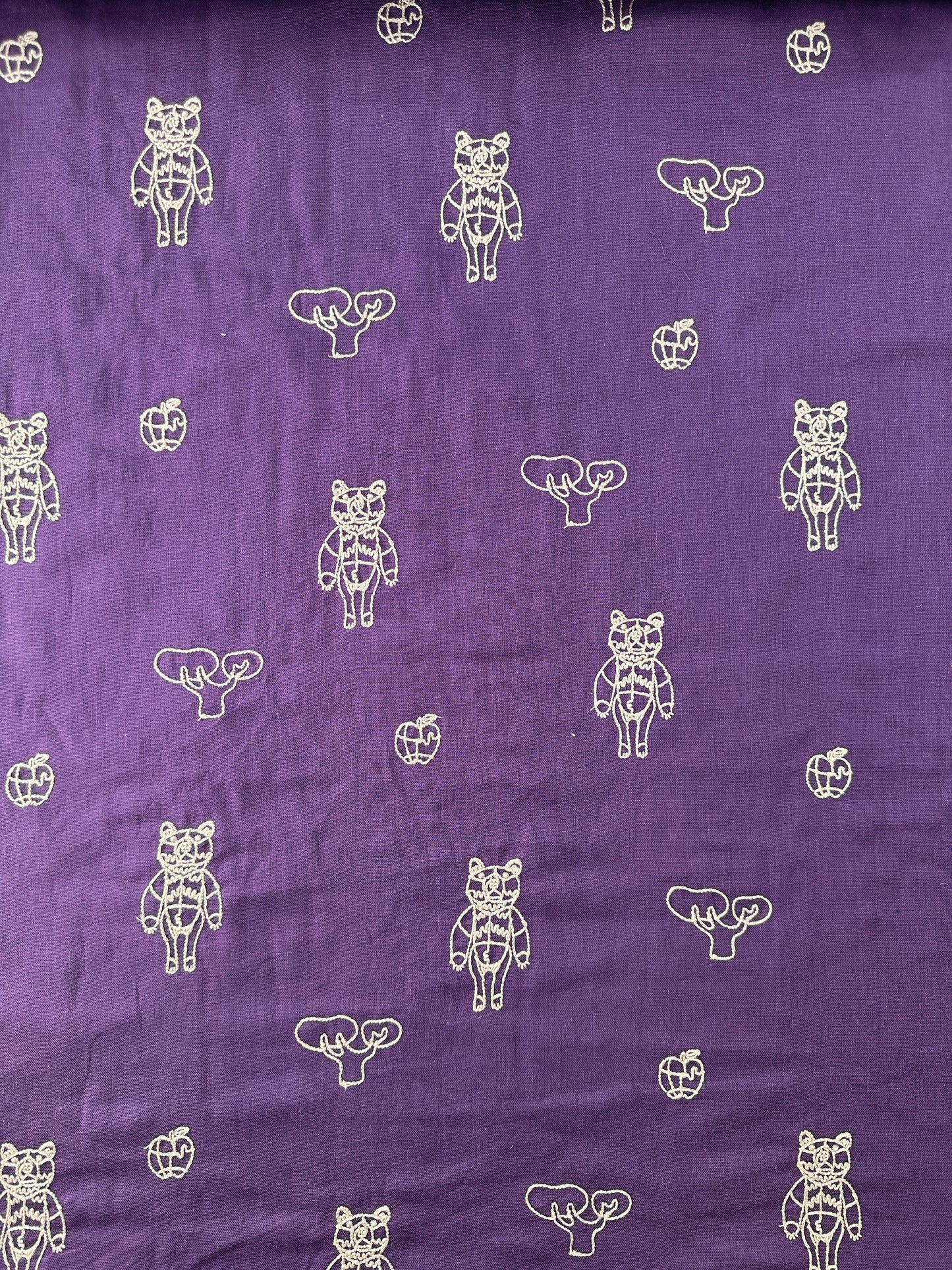 Japanese Cotton Double Gauze, HAyU Bear, Purple, 3.9 oz