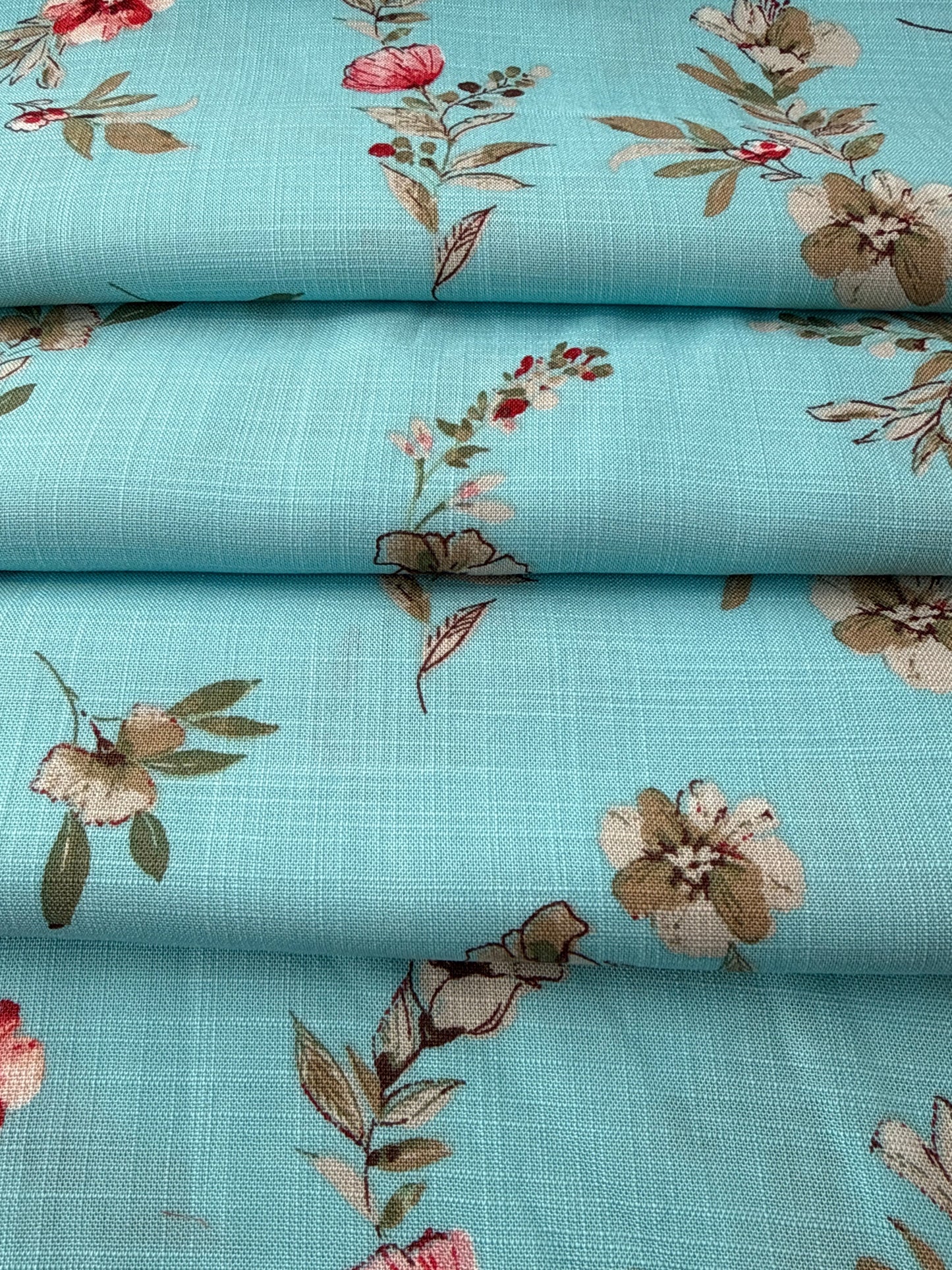 Rayon Challis, Slub Texture Floral - Aqua