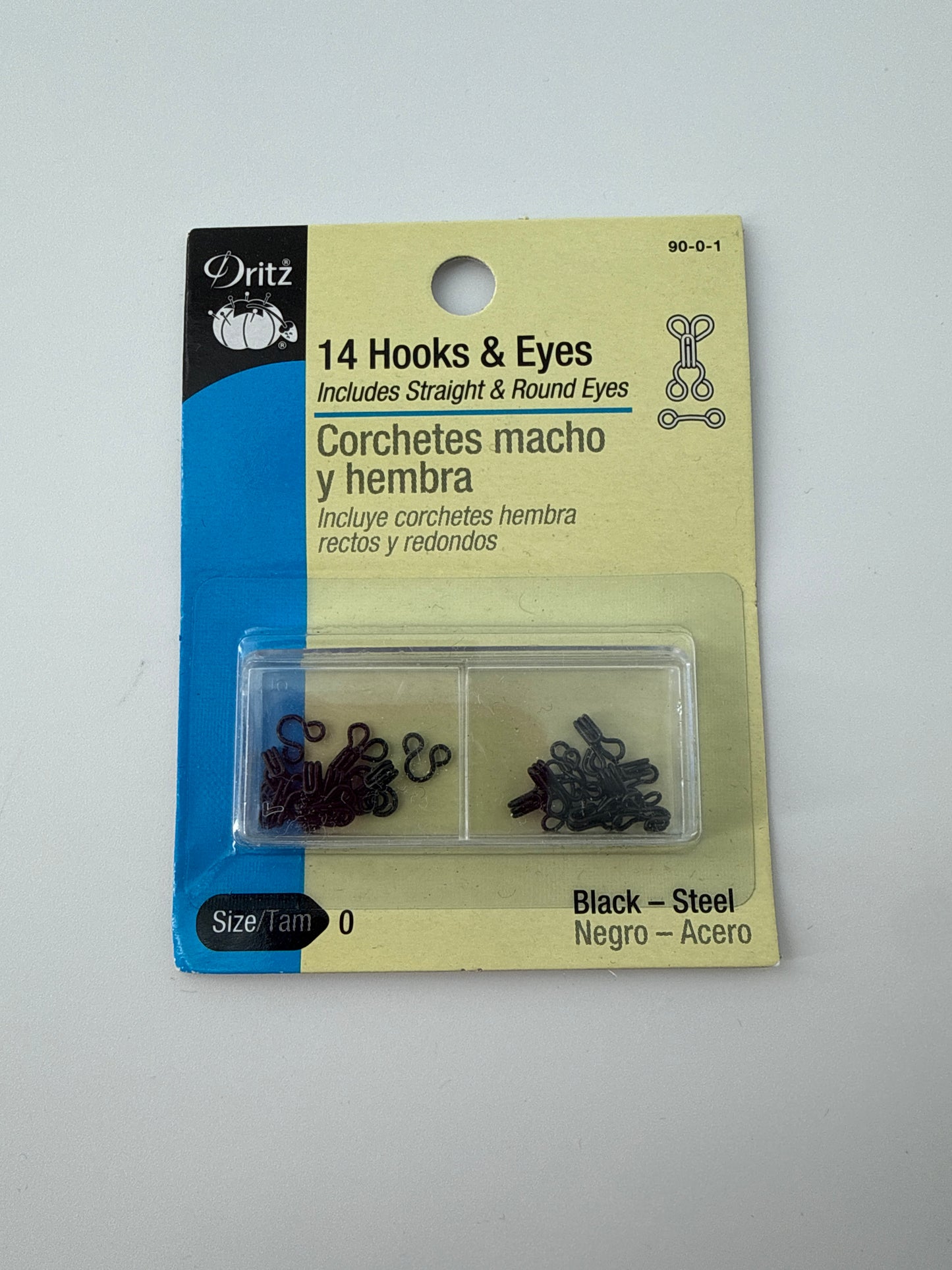 Hook & Eye Closures, Size 0, Black