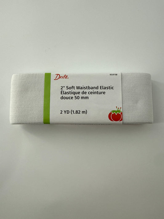 Waistband Elastic, 2", White, 2 yd pack