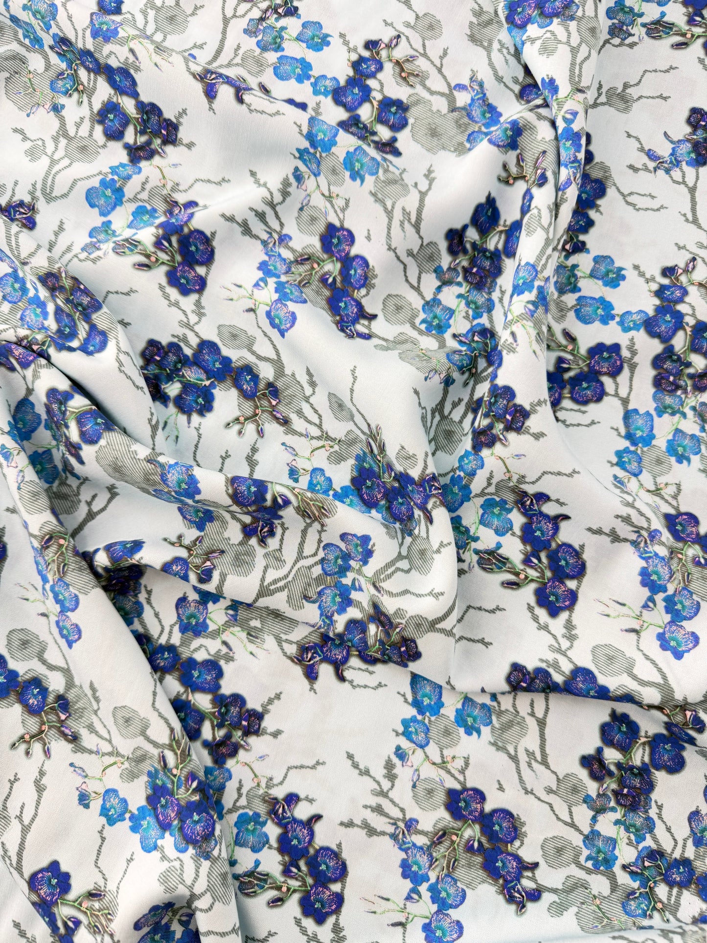 Rayon Lawn, Cherry Blossom Print – Light Blue
