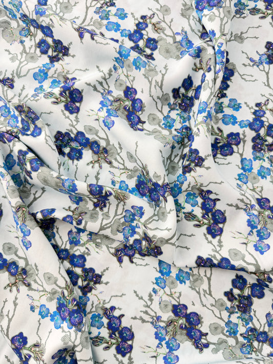 Rayon Lawn, Cherry Blossom Print – Light Blue