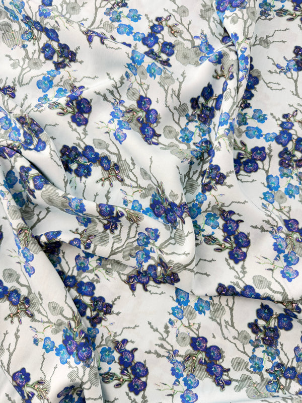 Rayon Lawn, Cherry Blossom Print – Light Blue