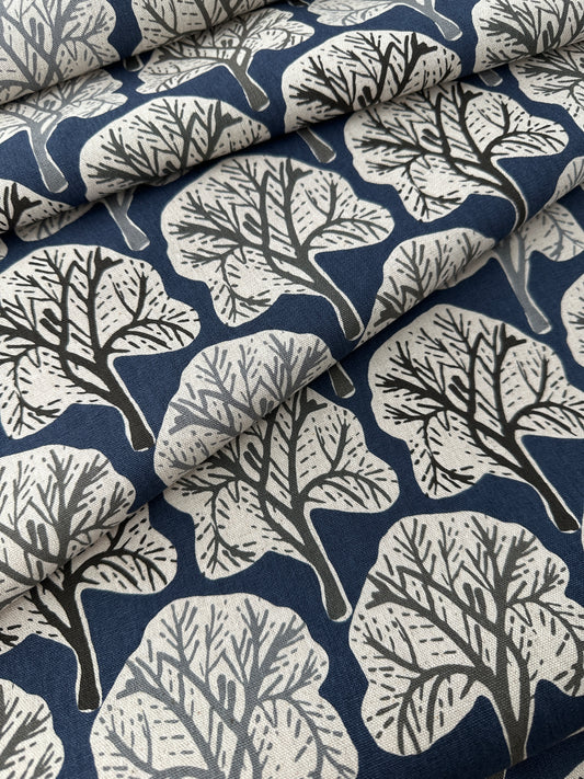 Japanese Cotton/Linen Canvas, Trees – Cornflower