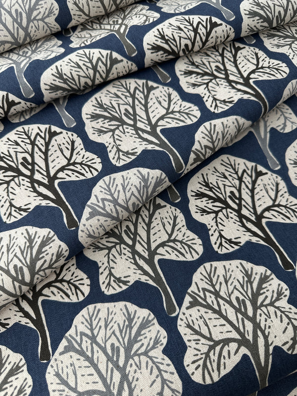 Japanese Cotton/Linen Canvas, Trees – Cornflower