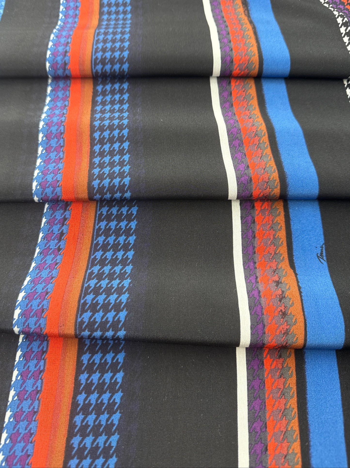 Designer Deadstock, Silk Crepe de Chine, Houndstooth Stripe