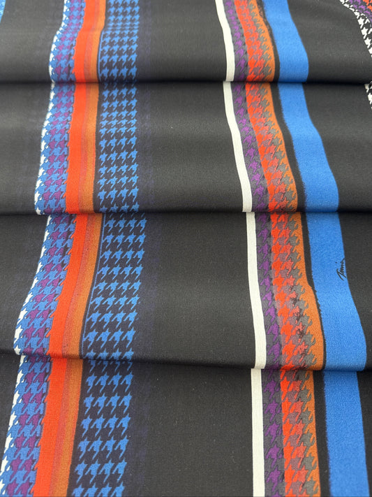 Designer Deadstock, Silk Crepe de Chine, Houndstooth Stripe