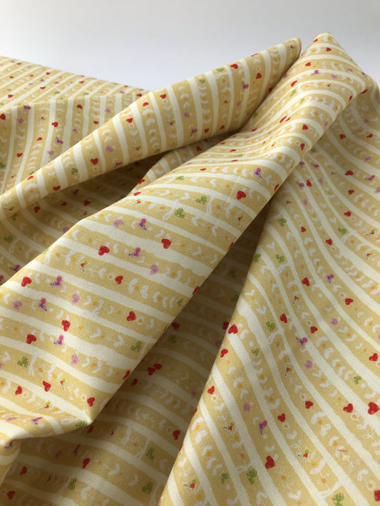 Cotton Sheeting, Hearts Stripe Medium Citron