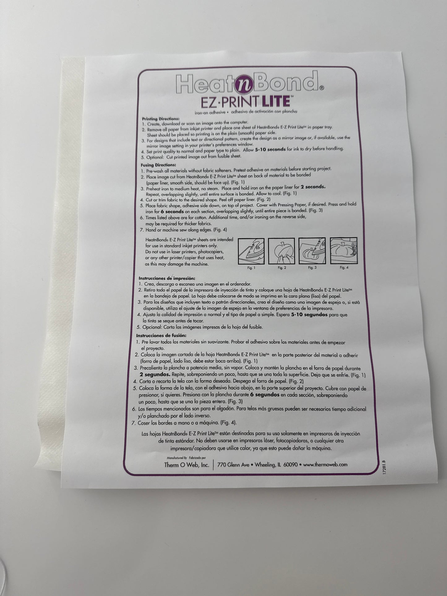 HeatnBond EZ Print Lite, Single Sheets