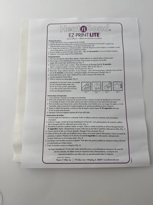 HeatnBond EZ Print Lite, Single Sheets