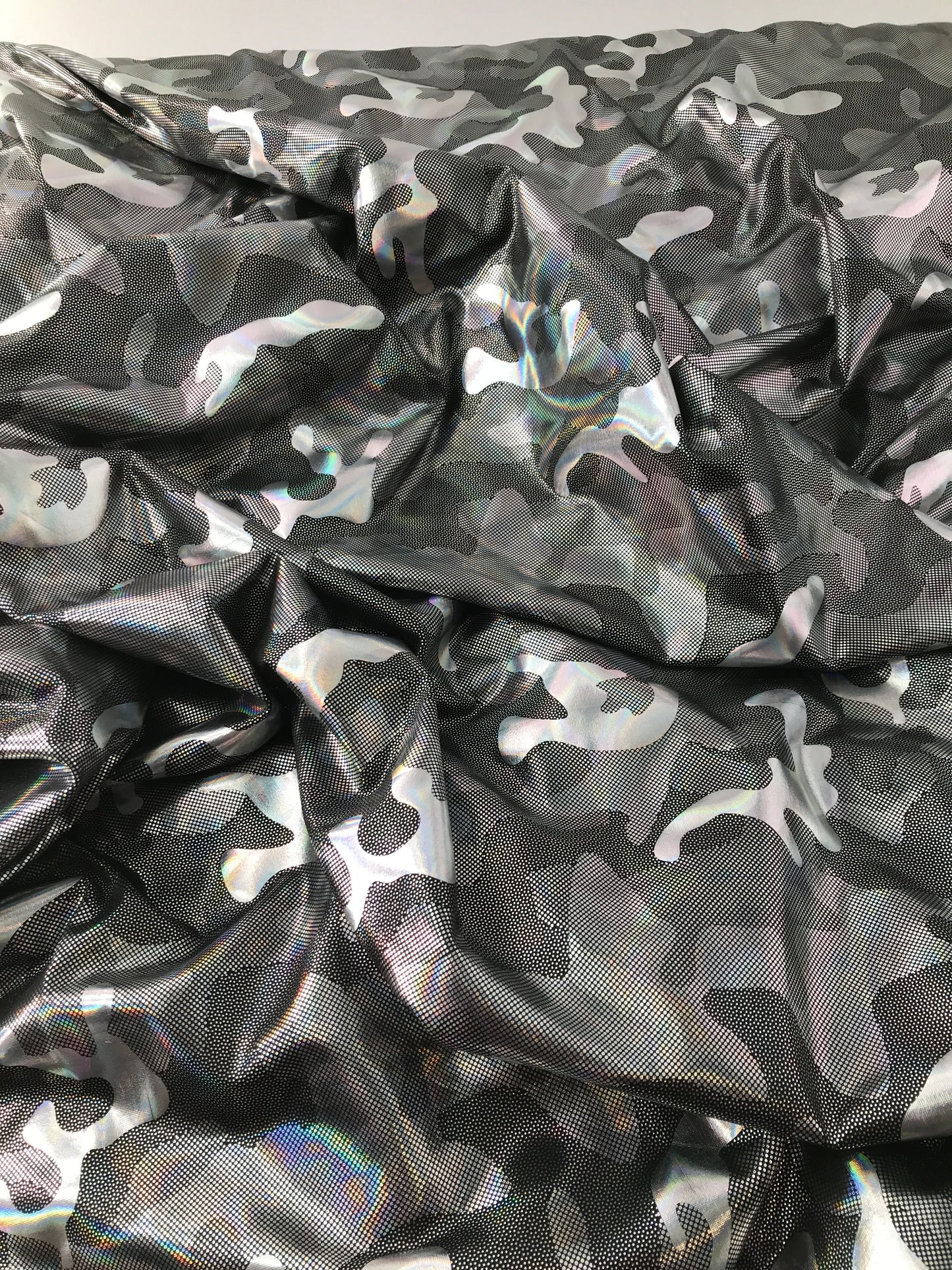 Polyester/Spandex Knit, Camouflage Hologram Print, Silver