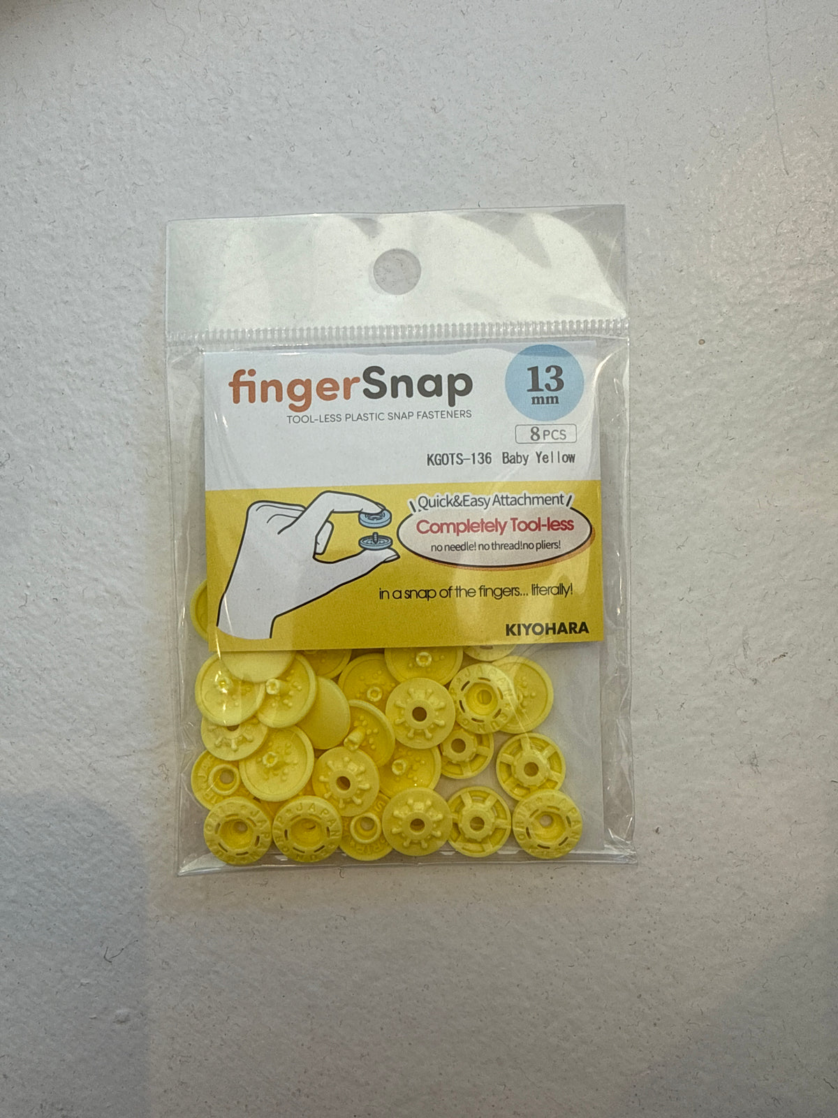 Tool-less Plastic Snaps, Baby Yellow, 13 mm