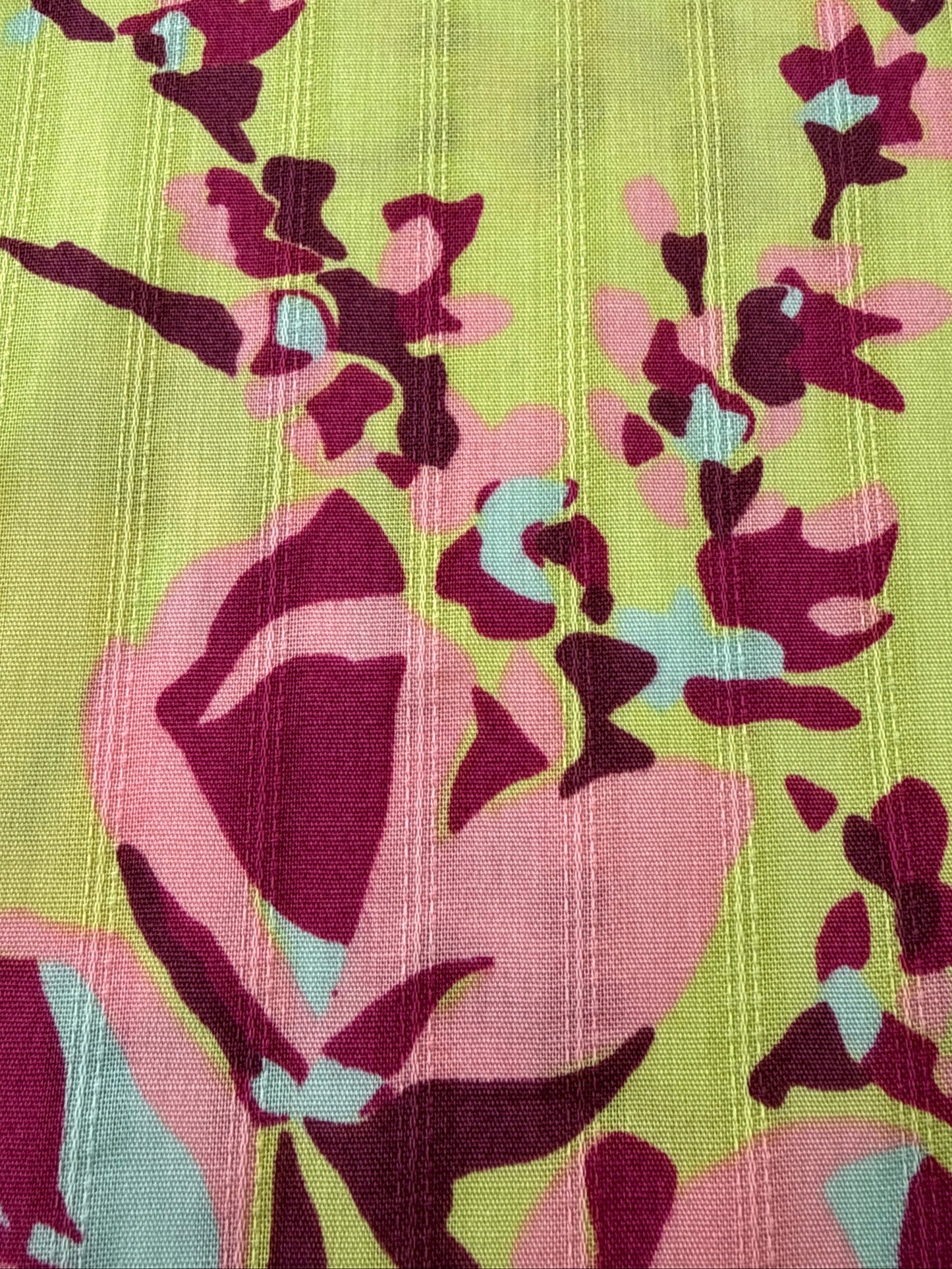 Cotton Shirting, Citron & Pink Floral Print, 3.5 oz