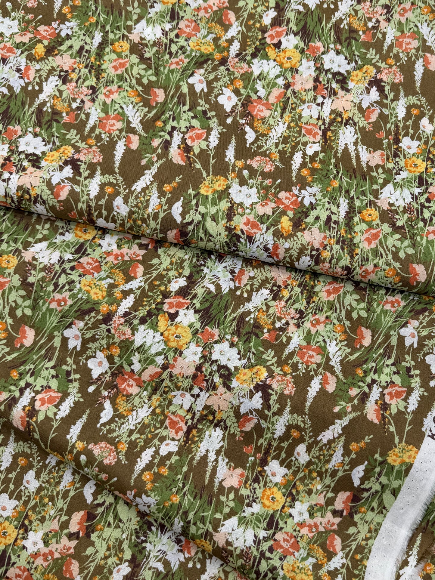 Kokka Cotton Lawn, Spring Floral - Olive