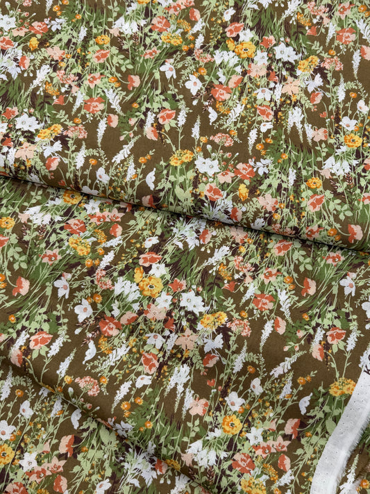 Kokka Cotton Lawn, Spring Floral - Olive