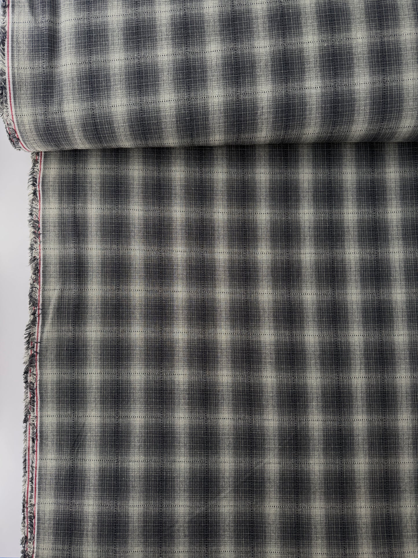 Japanese Cotton Yarn Dye Shirting, Olive Ombre Plaid