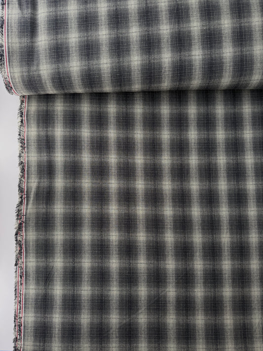 Japanese Cotton Yarn Dye Shirting, Olive Ombre Plaid