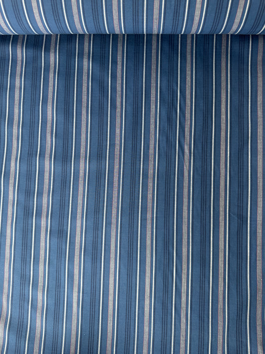Cotton Shirting, Stripe, Medium Blue