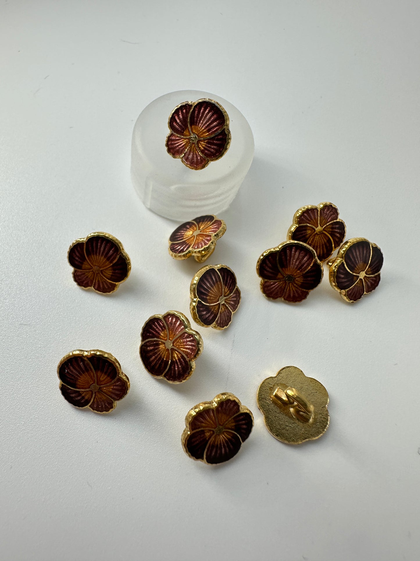 Cloisonne Button, Hibiscus Flower, 10 mm