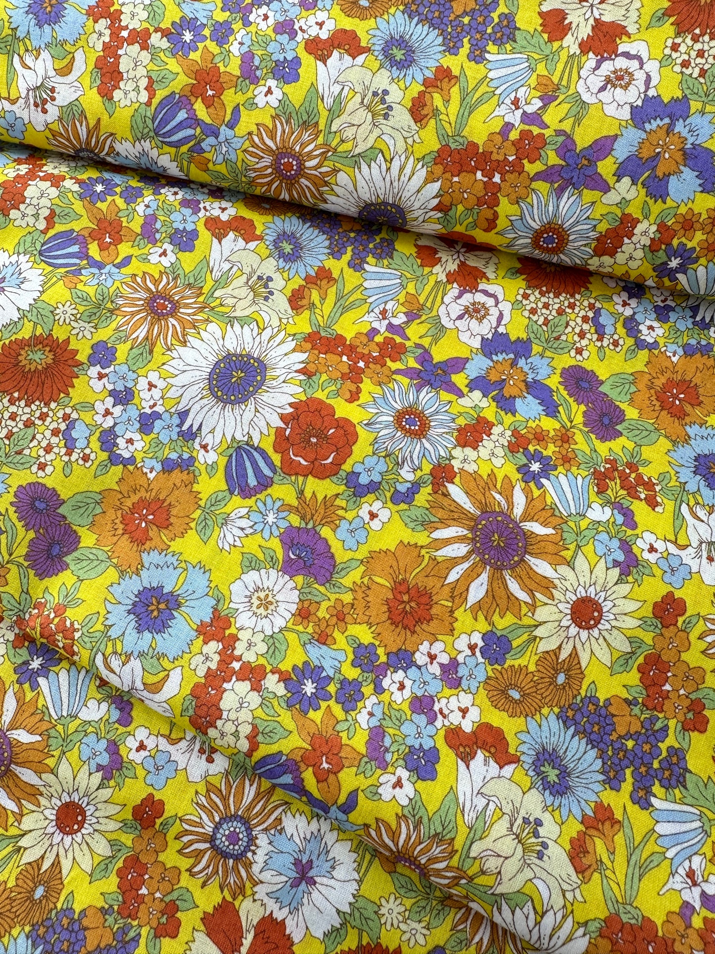 Kokka Cotton Lawn, Multicolor Floral - Yellow
