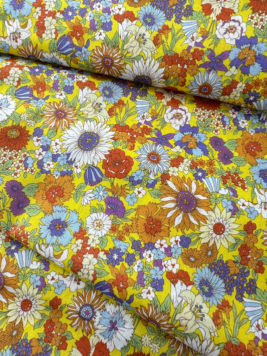 Kokka Cotton Lawn, Multicolor Floral - Yellow
