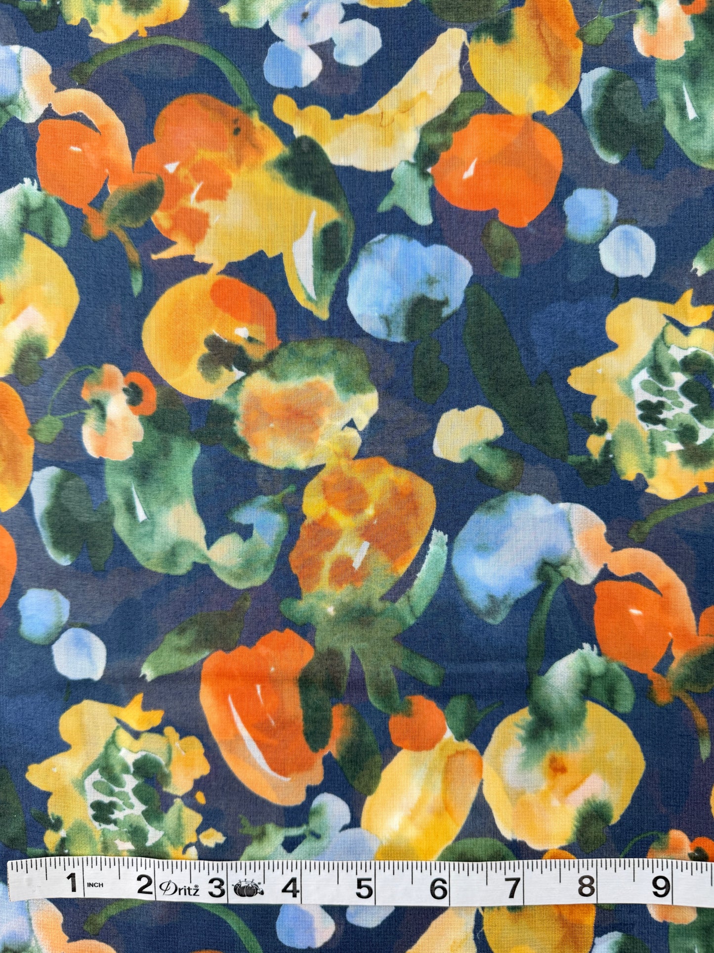 Hokkoh Cotton Voile, Watercolor Floral - Navy