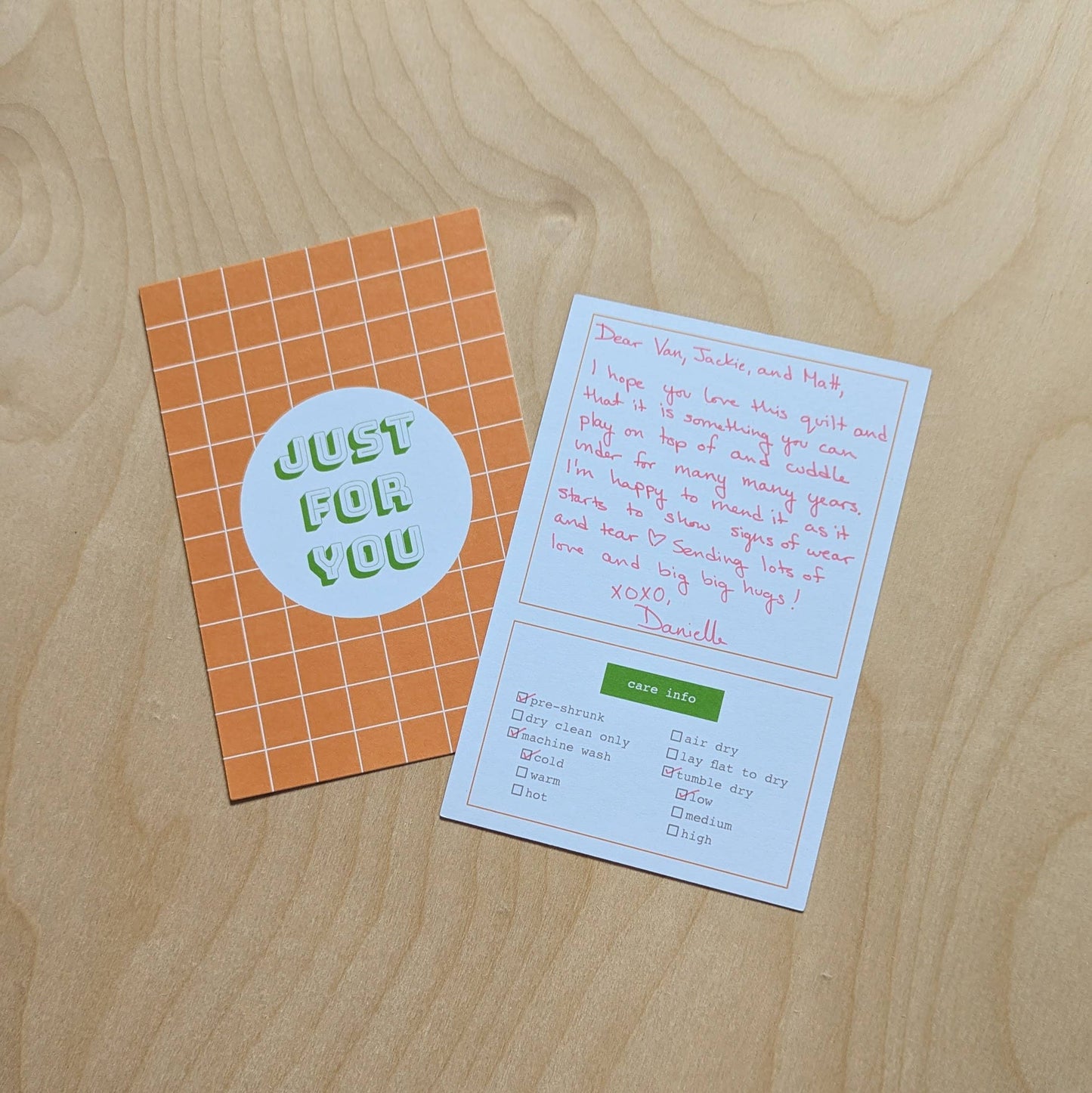 Cards with Care Instructions for Sewn & Knit Gifts