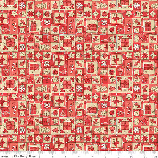 Liberty of London Cotton Sheeting, Festive Magic - Jolly Countdown Red
