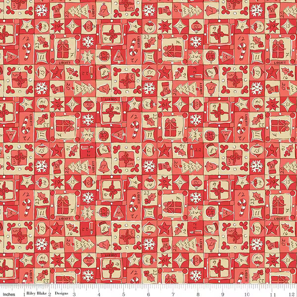 Liberty of London Cotton Sheeting, Festive Magic - Jolly Countdown Red