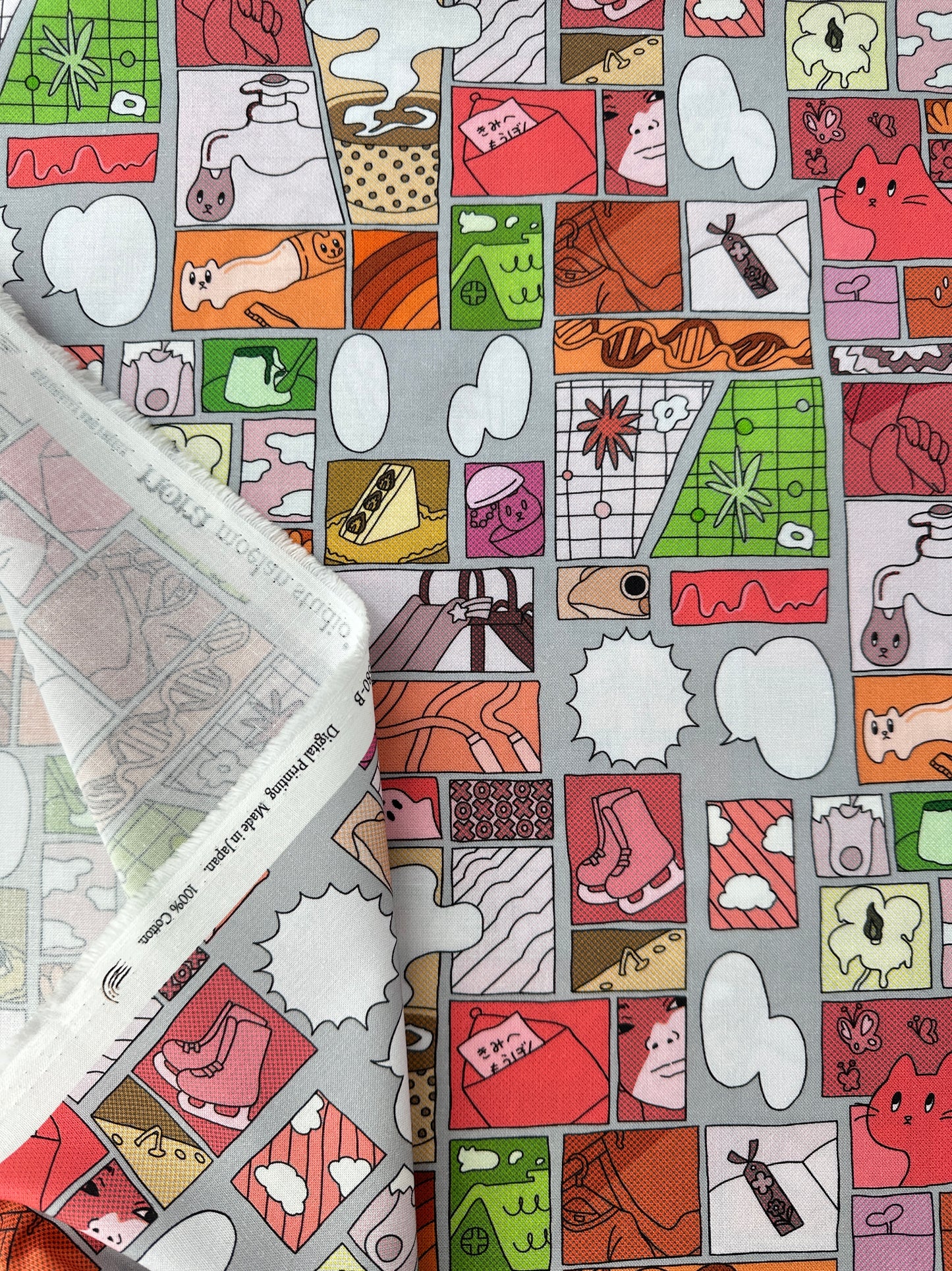 Japanese Cotton Sheeting, Digital Print - Cat/Ghost
