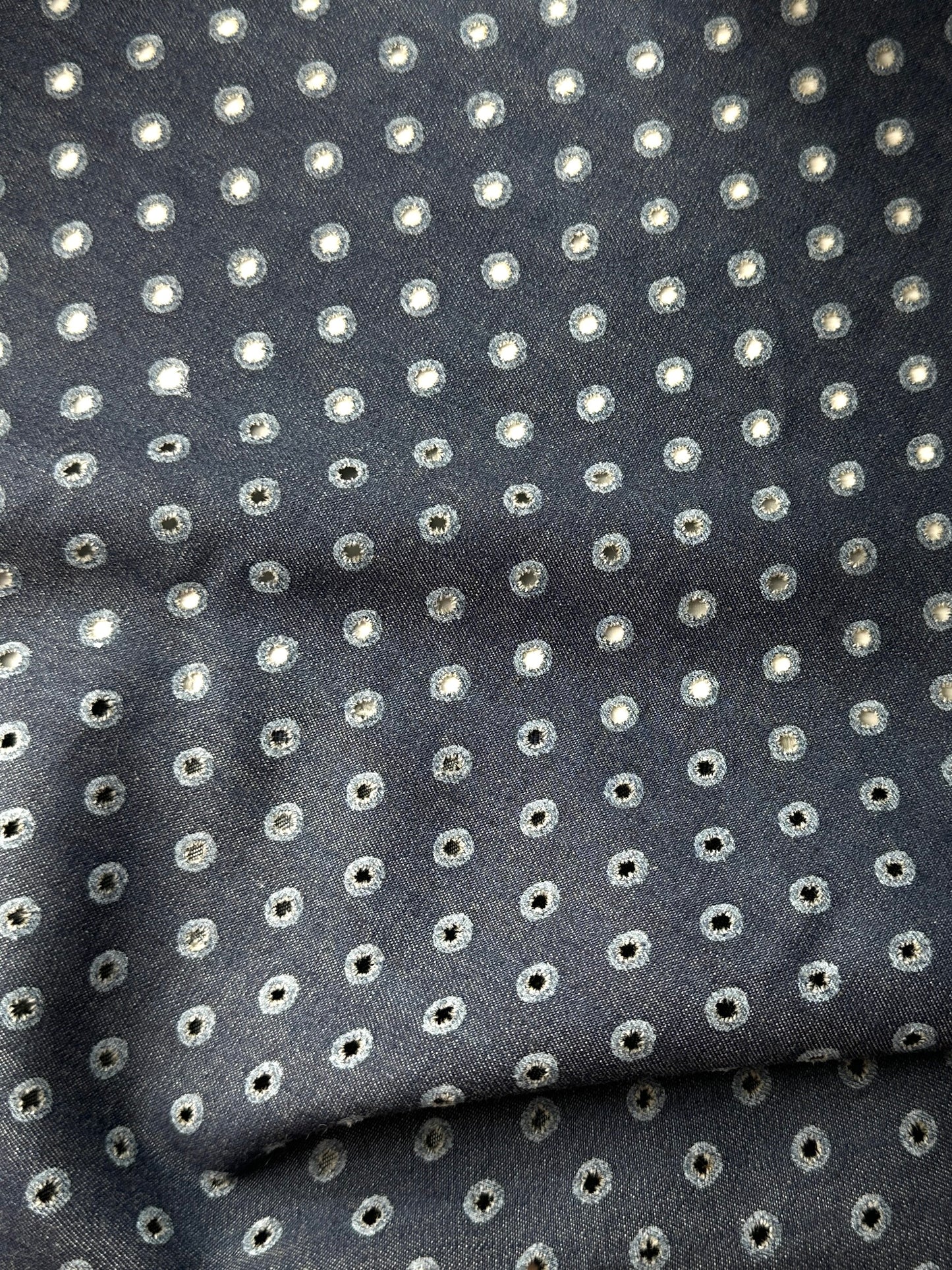 Chambray, Cotton, Indigo Burn-Out Dots