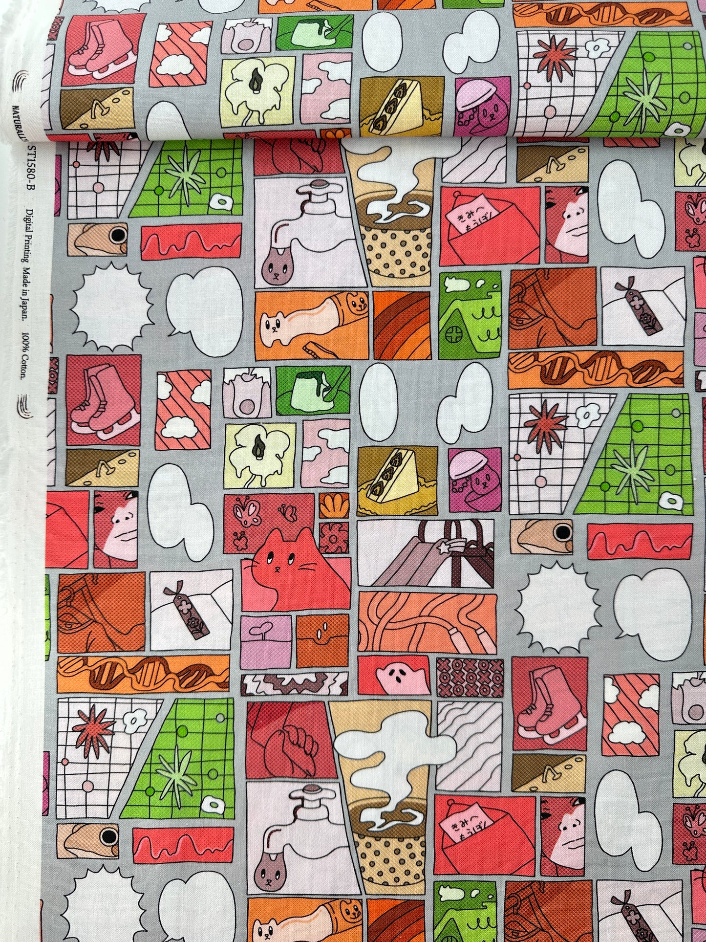 Japanese Cotton Sheeting, Digital Print - Cat/Ghost