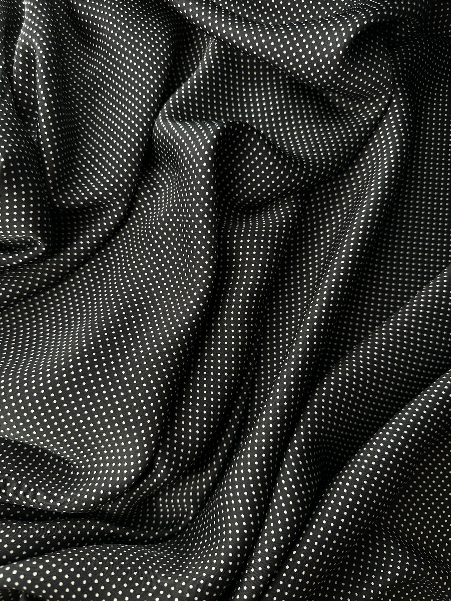 Viscose Sateen, Mini Polka Dot Print, Black/White