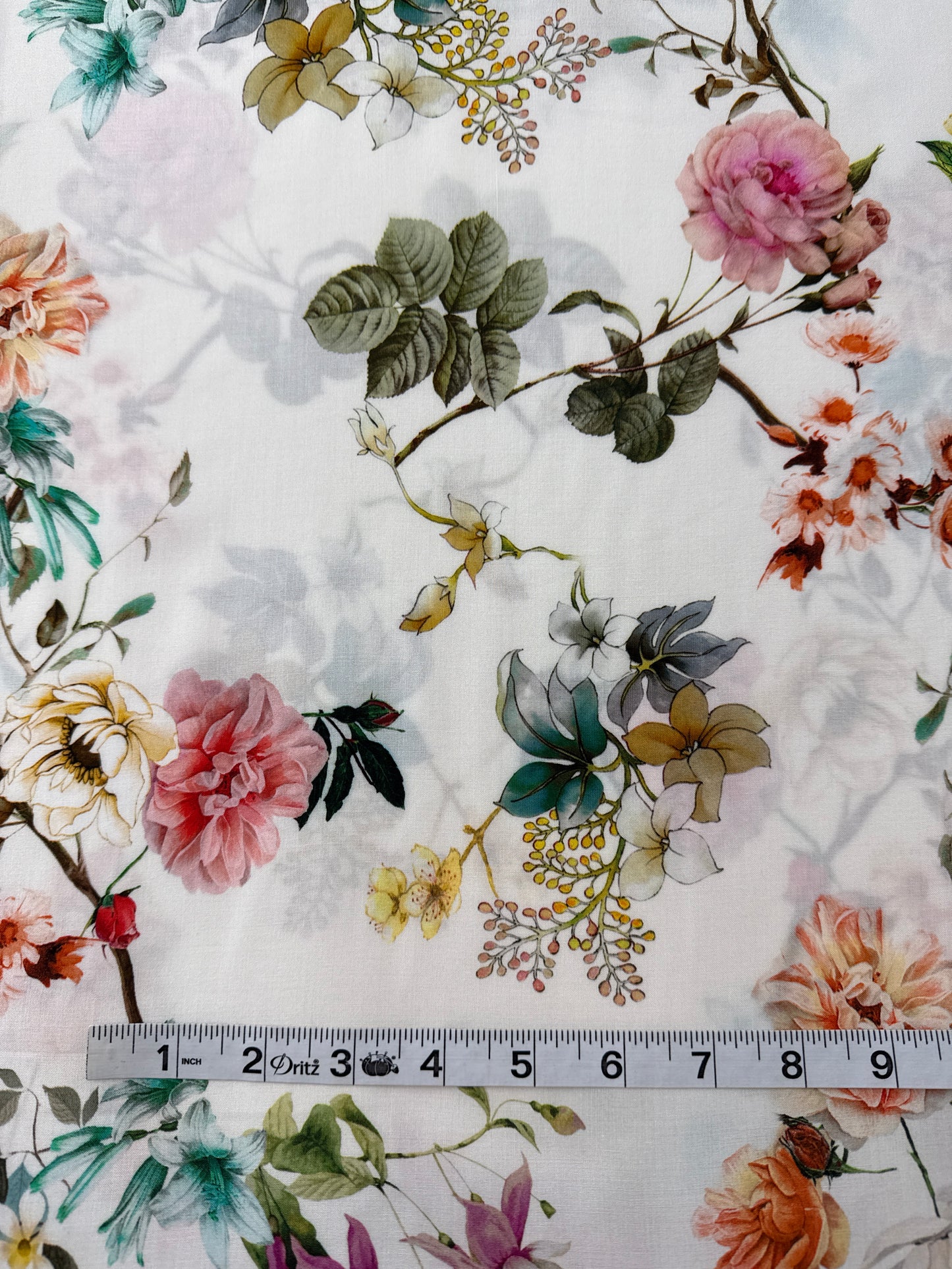 Rayon Challis, Summer Floral - Ivory