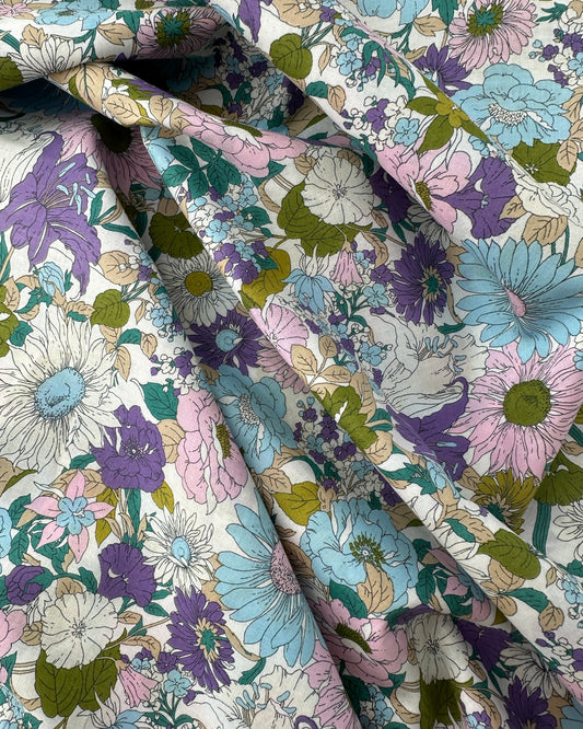 Kokka Fabrics Cotton Lawn, Multicolor Floral – Purple Floral