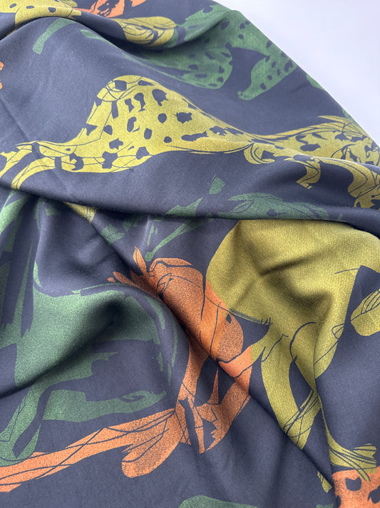 Rayon/Viscose Prints, Silky Handfeel – Black/Green