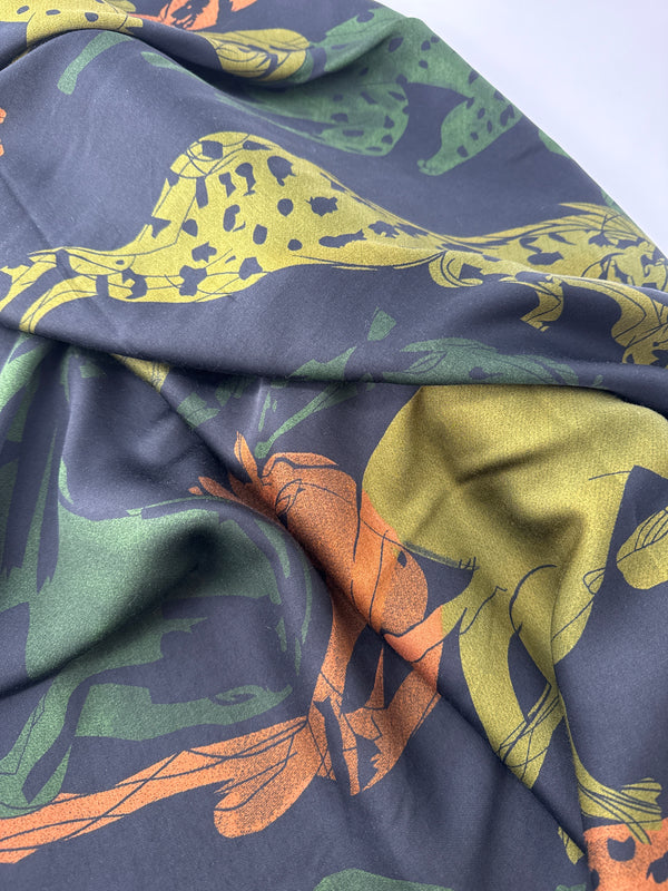 Rayon/Viscose Prints, Silky Handfeel – Black/Green