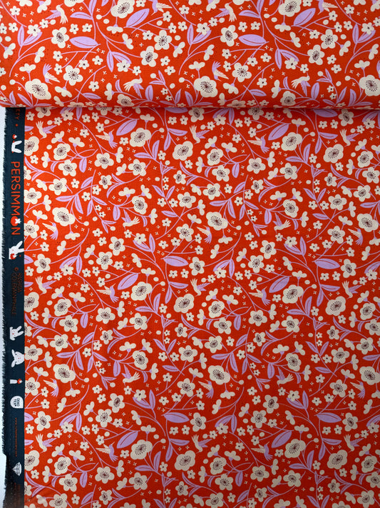 Ruby Star Society Cotton Sheeting, Persimmon - Blossoms - Warm Red