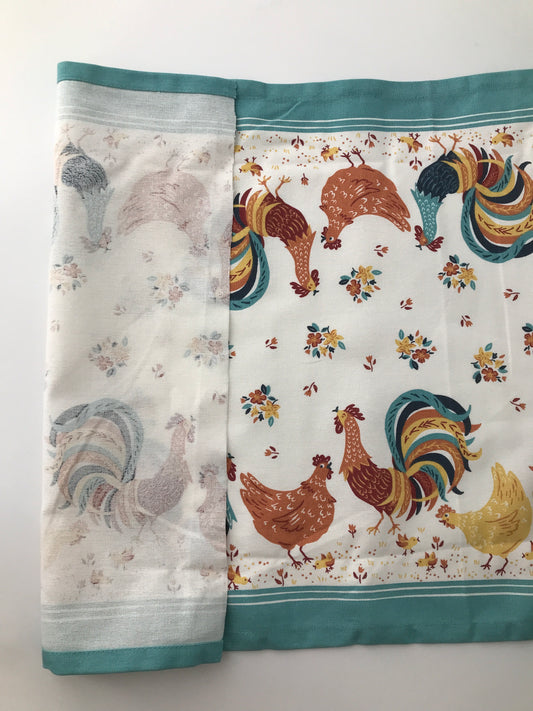 Cotton Toweling, Retro Roosters & Chickens, 16" wide