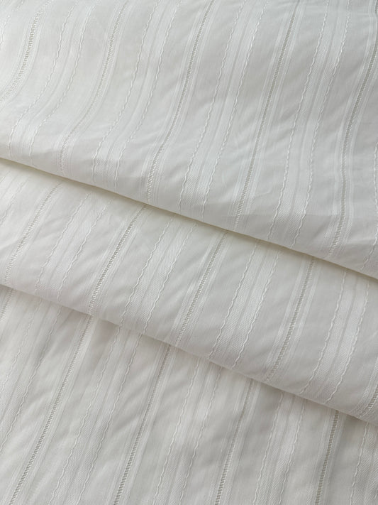 Cotton Shirting, Tonal Vertical Stripe with Ladders, White